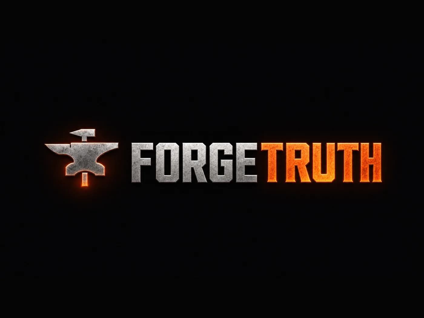 Forge Truth logo lockup concept in forged steel and ember